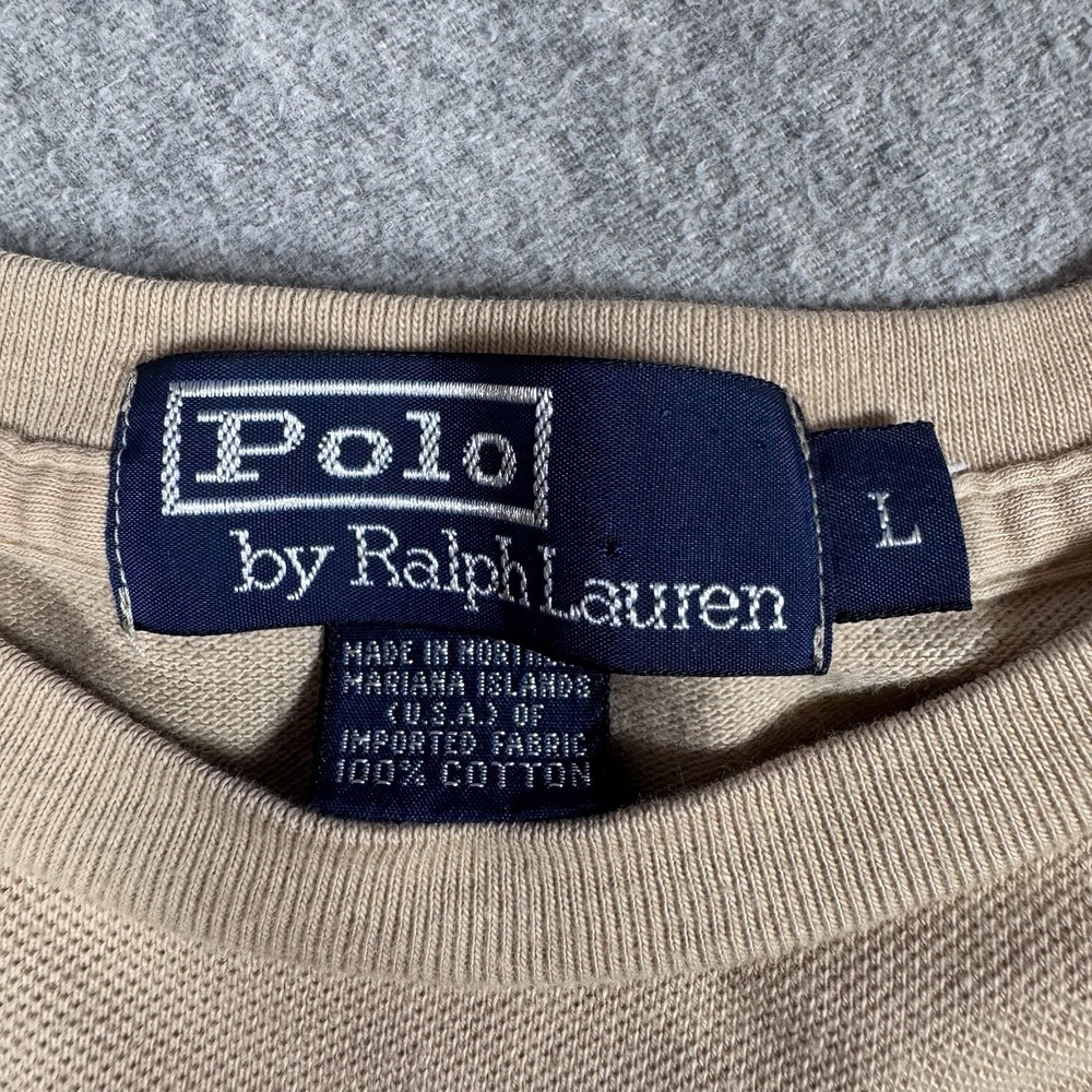 POLO RALPH LAUREN Vintage Shirt Men L Beige Cotton Pony Logo Preppy - Picture 2 of 15
